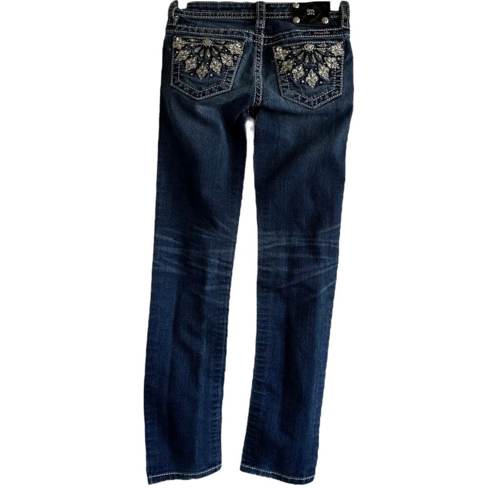 Miss Me Skinny Jeans Dark Wash Stitched Embroidered Rhinestone Western Blue 14
